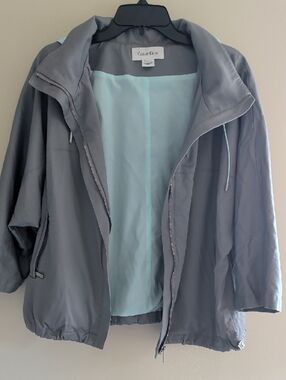 Calvin Klein Vintage Gray Windbreaker Jacket Hooded Light Blue Lined Size M
